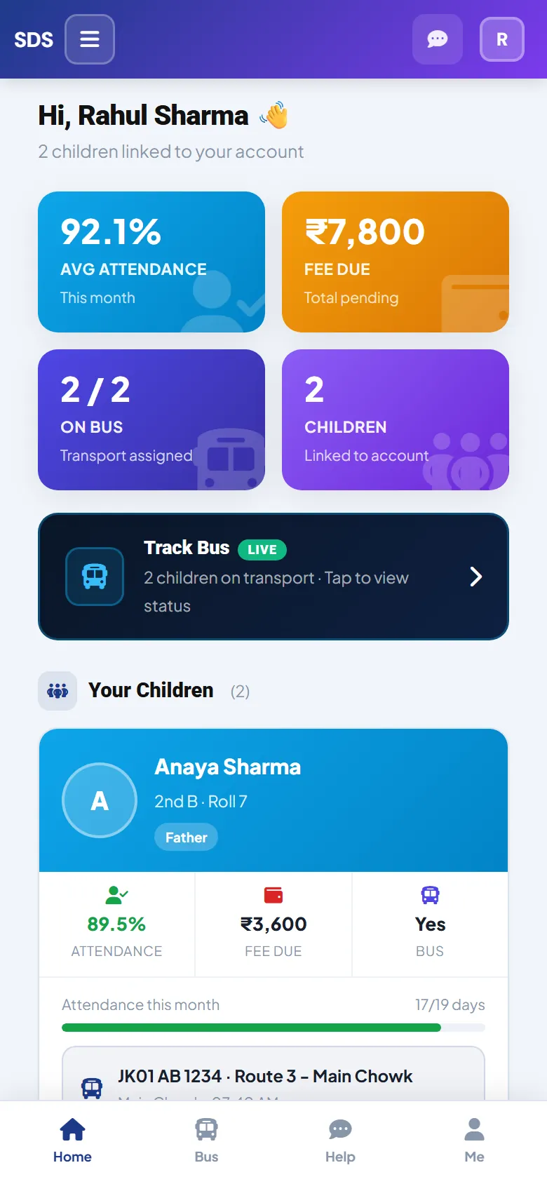 Parent dashboard on a phone